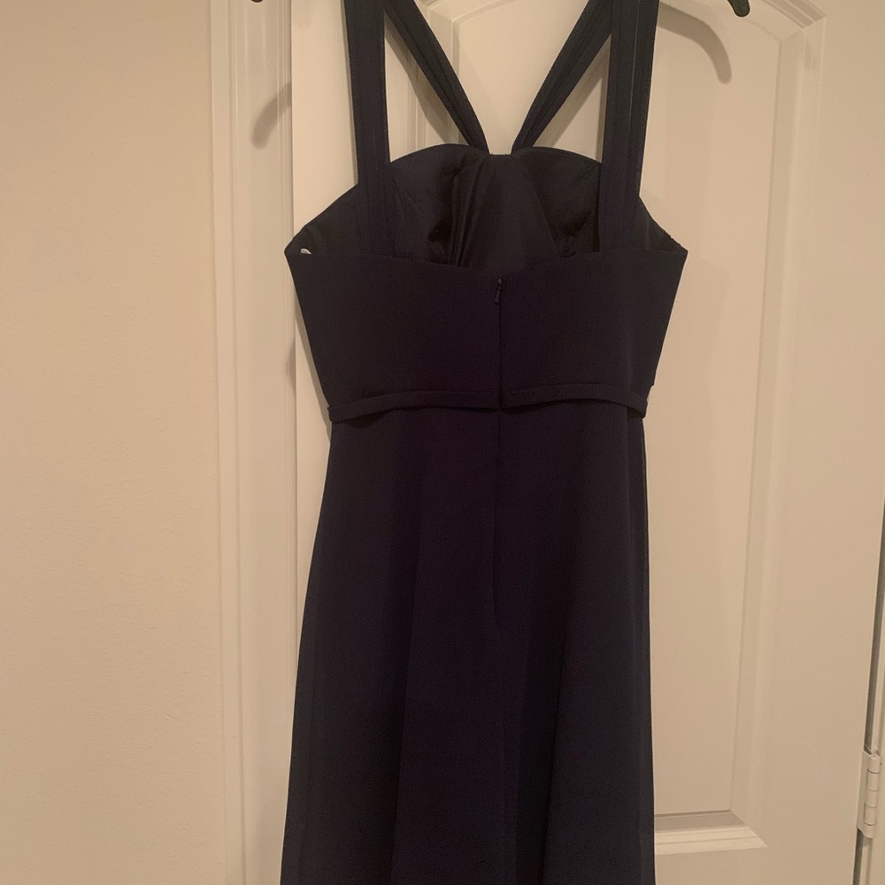 David's Bridal Y-Neck Chiffon Dress, Size 6, Navy
